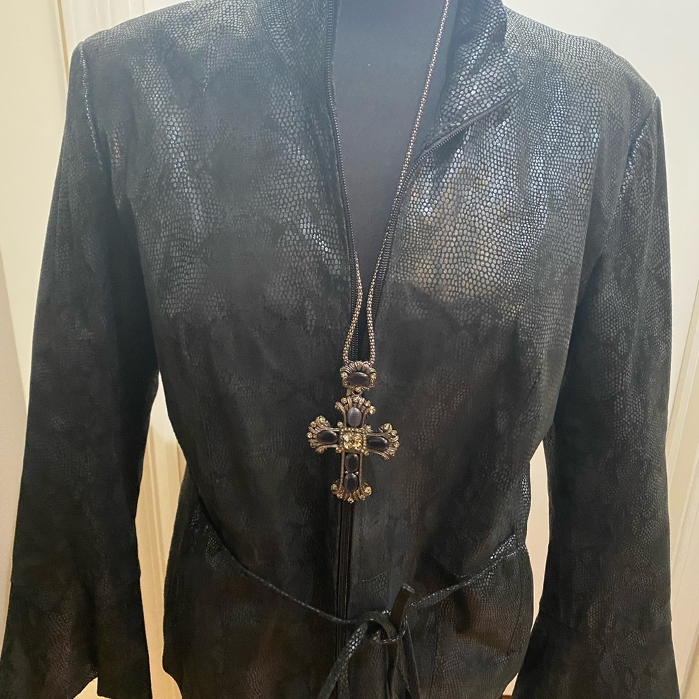 Leather Snakeskin Print Jacket